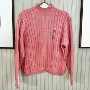 Charter Club NWT Cable Knit Mock Neck Pink Pullover Sweater